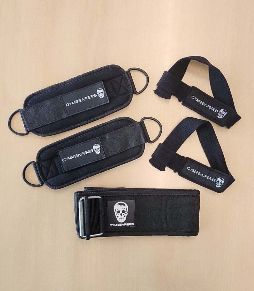Gymreapers Training Bundle Ankle Straps, Lifting Straps, LG Weightlifting Belt